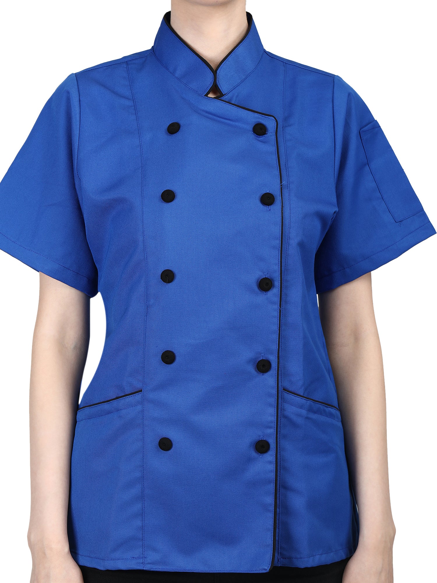 Short Sleeves Tailored Fit Chef Coat Jacket Uniform for Women for Food Service, Caterers, Bakers and Culinary Professional – Royal Blue